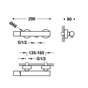 Robinetterie TRES Mitigeur mural pour douche Cava doré