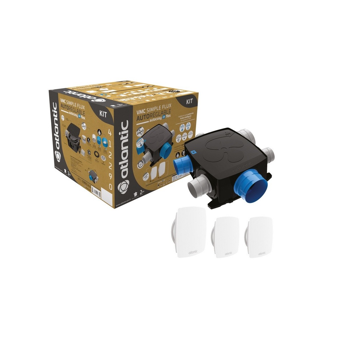 Kit Autocosy iH FLEX VMC auto intelligente plat 4 sanitaires - Atlantic 412290 