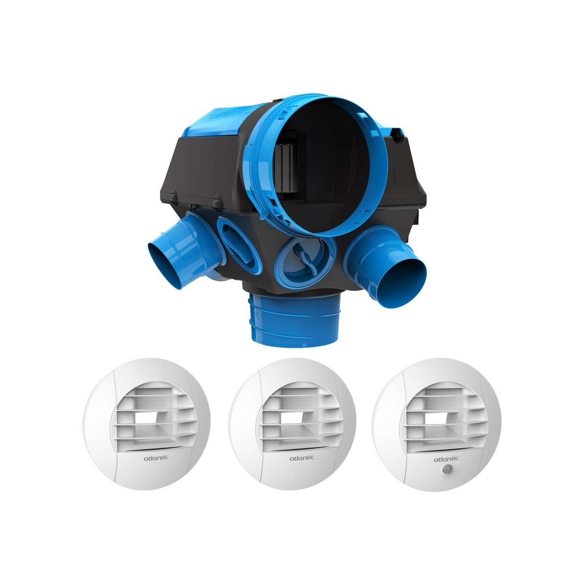 Kit VMC simple flux Hygrocosy BC 2 hygroréglable avec 3 bouches - Atlantic 412320 