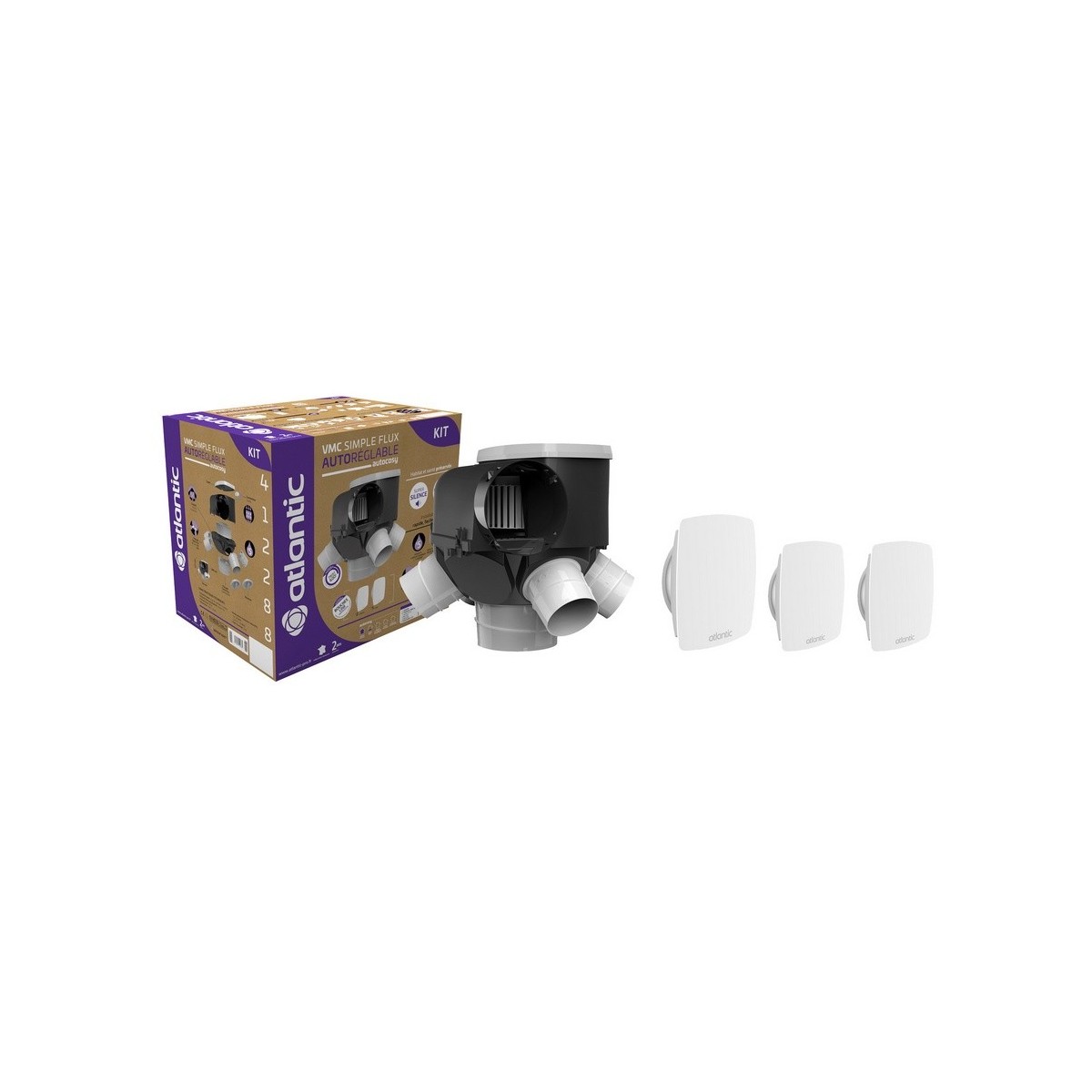 Kit Autocosy VMC autoréglable 4 sanitaires (3 bouches LINES) - ATLANTIC 412288 