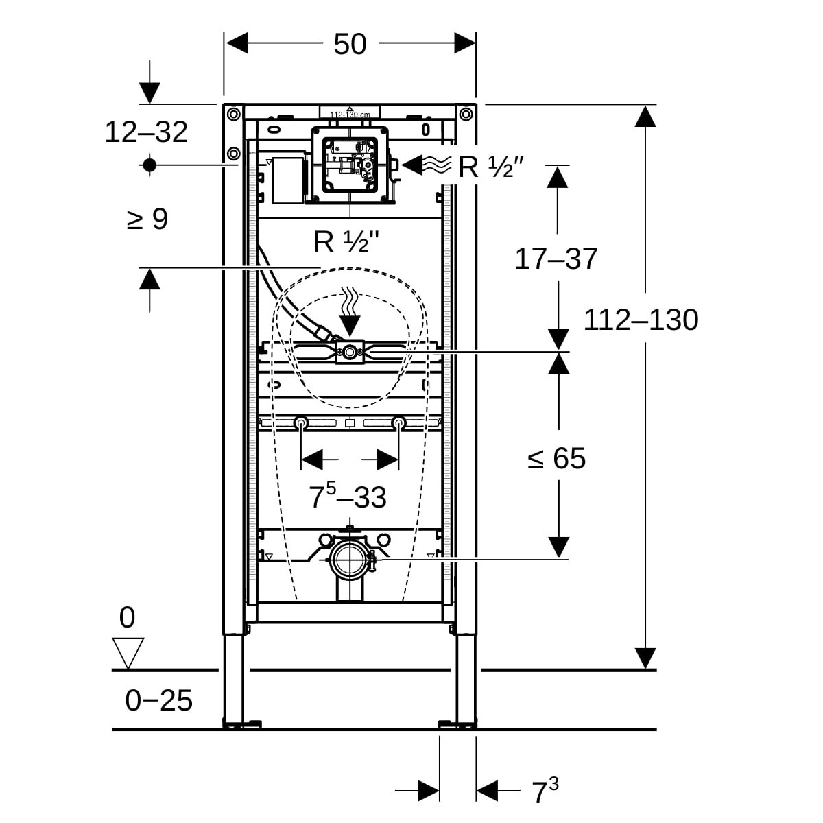 Bâti-support Geberit Duofix urinoir 112–130 cm universel effet d'eau - GEBERIT 111.676.00.2 
