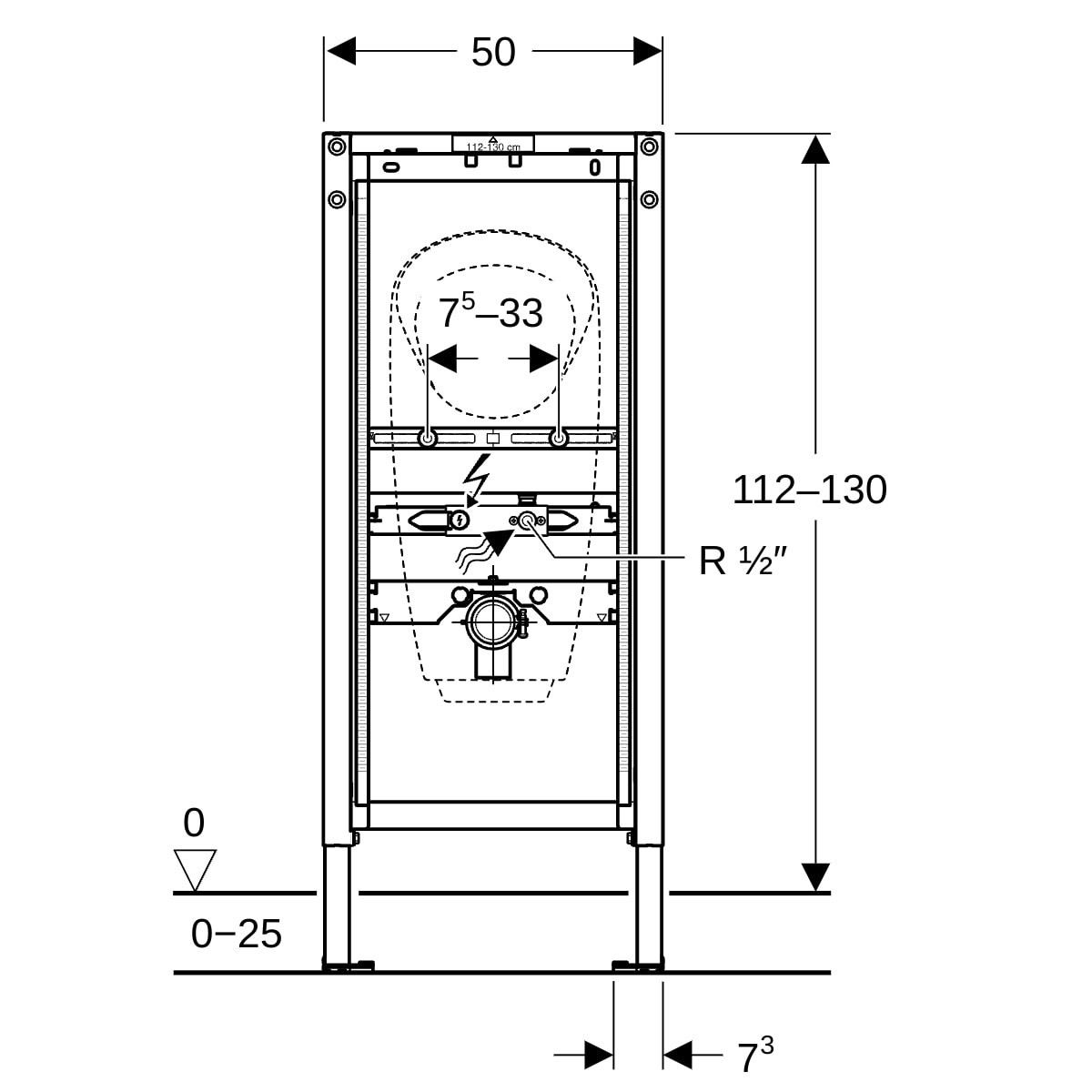Bâti-support Geberit Duofix urinoir 112–130 cm universel robinet chasse app - GEBERIT 111.686.00.2 