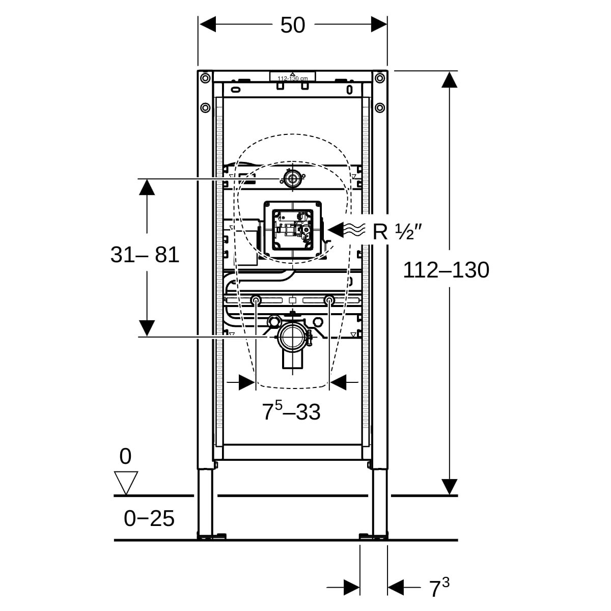 Bâti-support Geberit Duofix urinoir 112–130 cm universel cde dissimulée - GEBERIT 111.689.00.2 