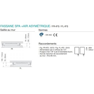 Sèche-serviette ACOVA - FASSANE SPA  + AIR Asymétrique à gauche eau chaude 1594W (594W + 1000W) FL118-055IFS