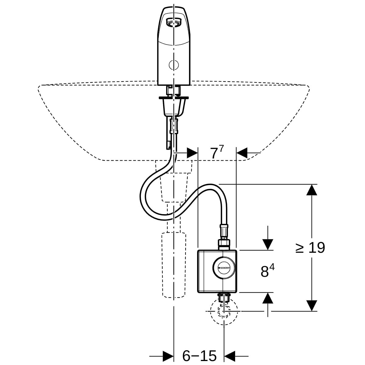 Robinetterie de lavabo Geberit type 185 alimentation par générateur Chromé bri - GEBERIT 116.335.21.1 