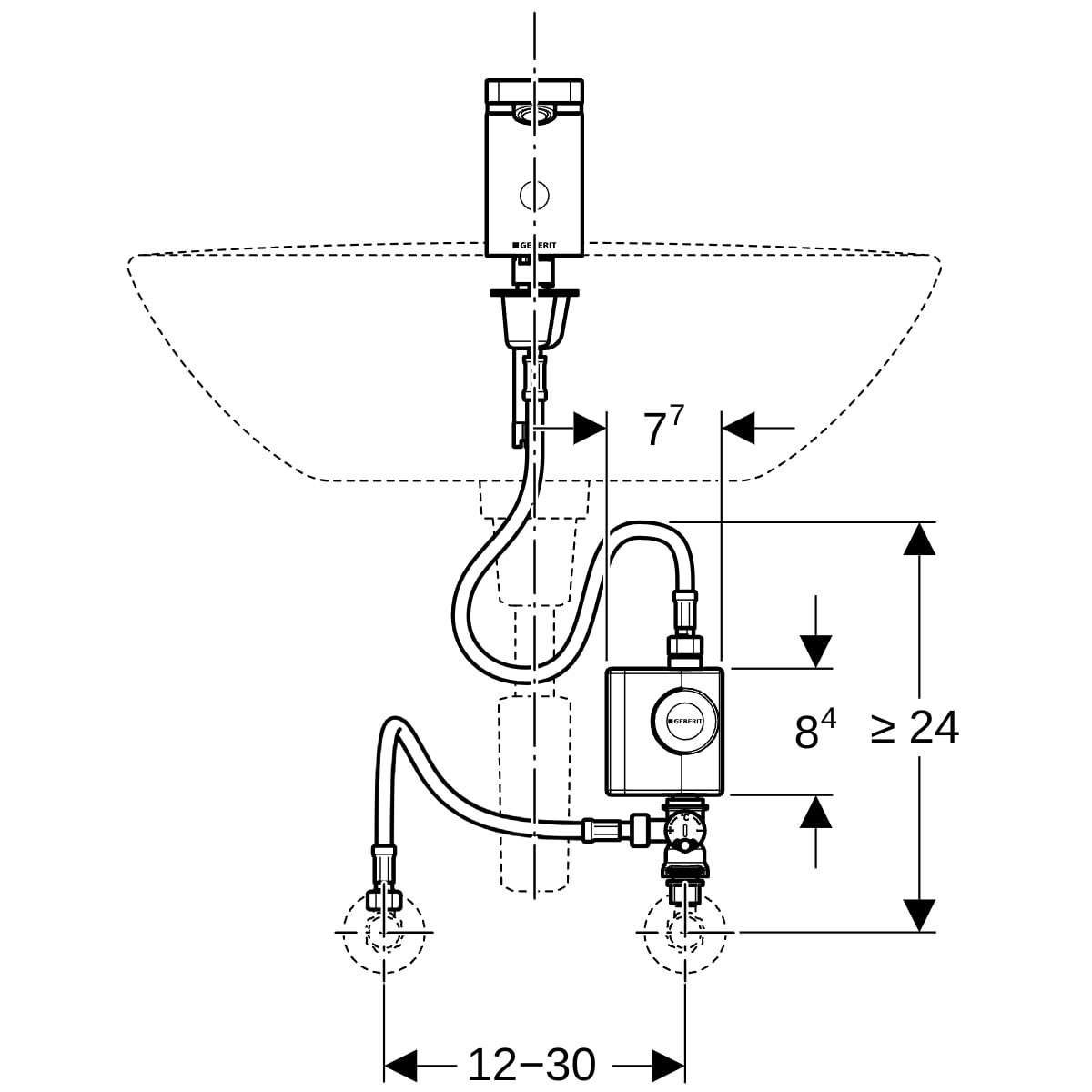 Robinetterie de lavabo Geberit type 186 alimentation par générateur Chromé bri - GEBERIT 116.366.21.1 