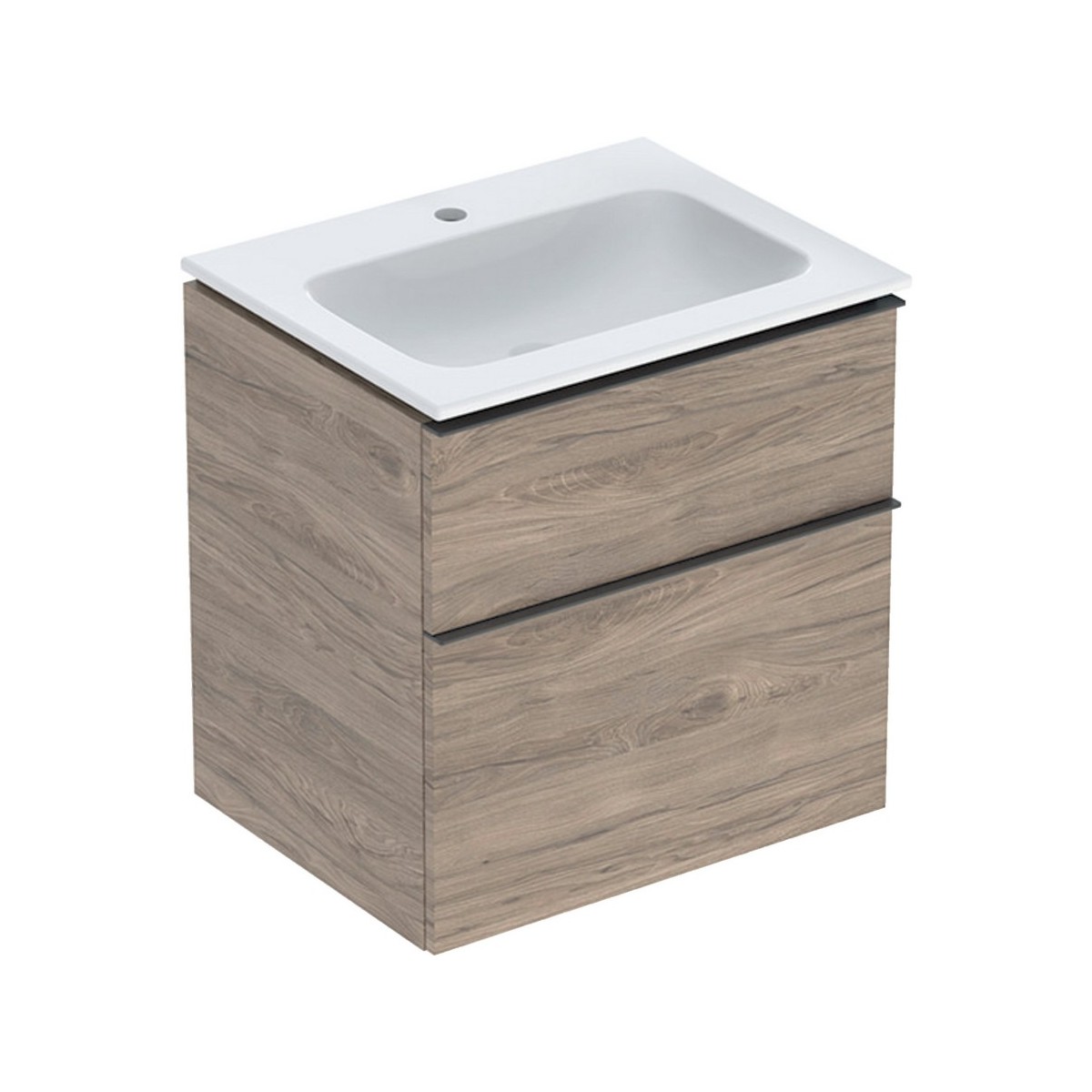 Pack lavabo slim 60 cm avec meuble Geberit iCon 2 tiroirs et siphon Noyer Carya - GEBERIT 502.335.JR.1 