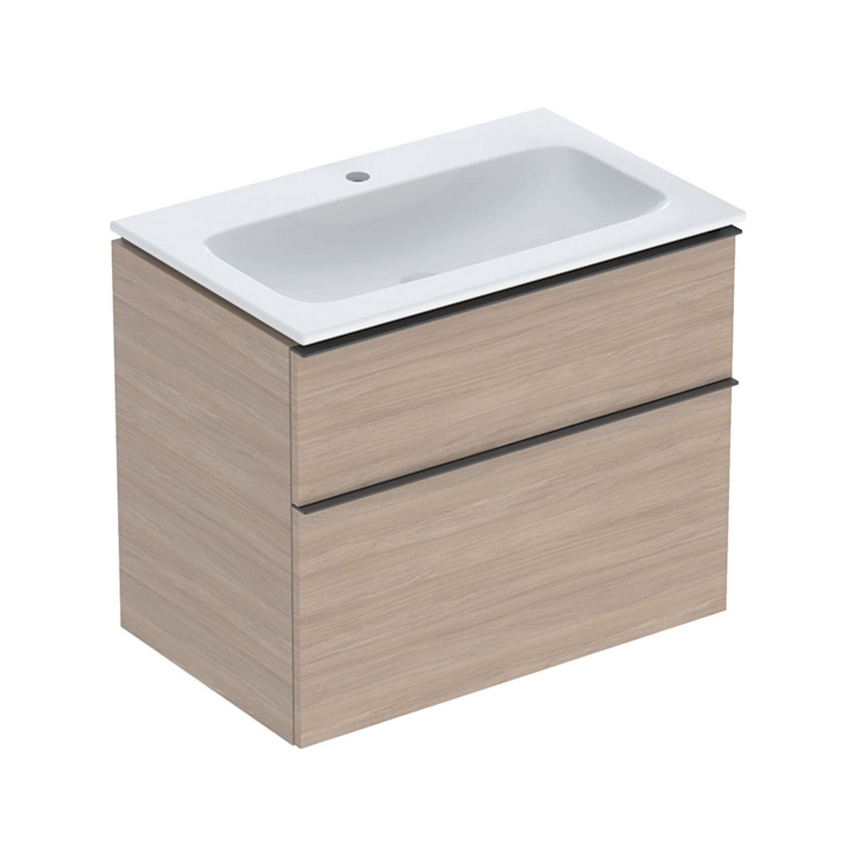 Pack lavabo slim 75 cm avec meuble Geberit iCon 2 tiroirs et siphon Chêne - GEBERIT 502.336.JH.1 