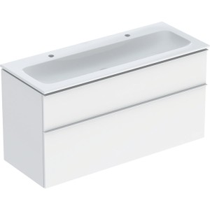 Pack lavabo slim 120 cm avec meuble Geberit iCon 2 tiroirs et siphon Blanc mat - GEBERIT 502.338.01.3 