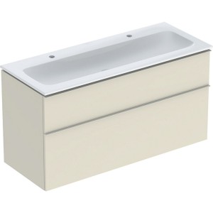 Pack lavabo slim 120 cm avec meuble Geberit iCon 2 tiroirs et siphon Sable gris - GEBERIT 502.338.JL.1 