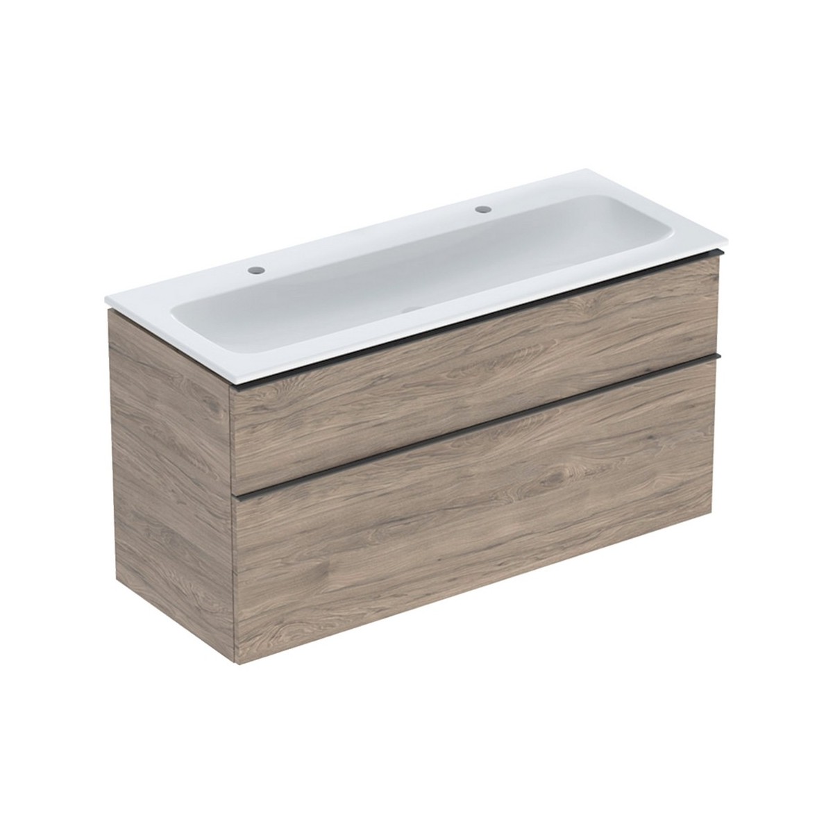 Pack lavabo slim 120 cm avec meuble Geberit iCon 2 tiroirs et siphon Noyer Carya - GEBERIT 502.338.JR.1 