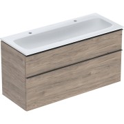 Pack lavabo slim 120 cm avec meuble Geberit iCon 2 tiroirs et siphon Noyer Carya - GEBERIT 502.338.JR.1 