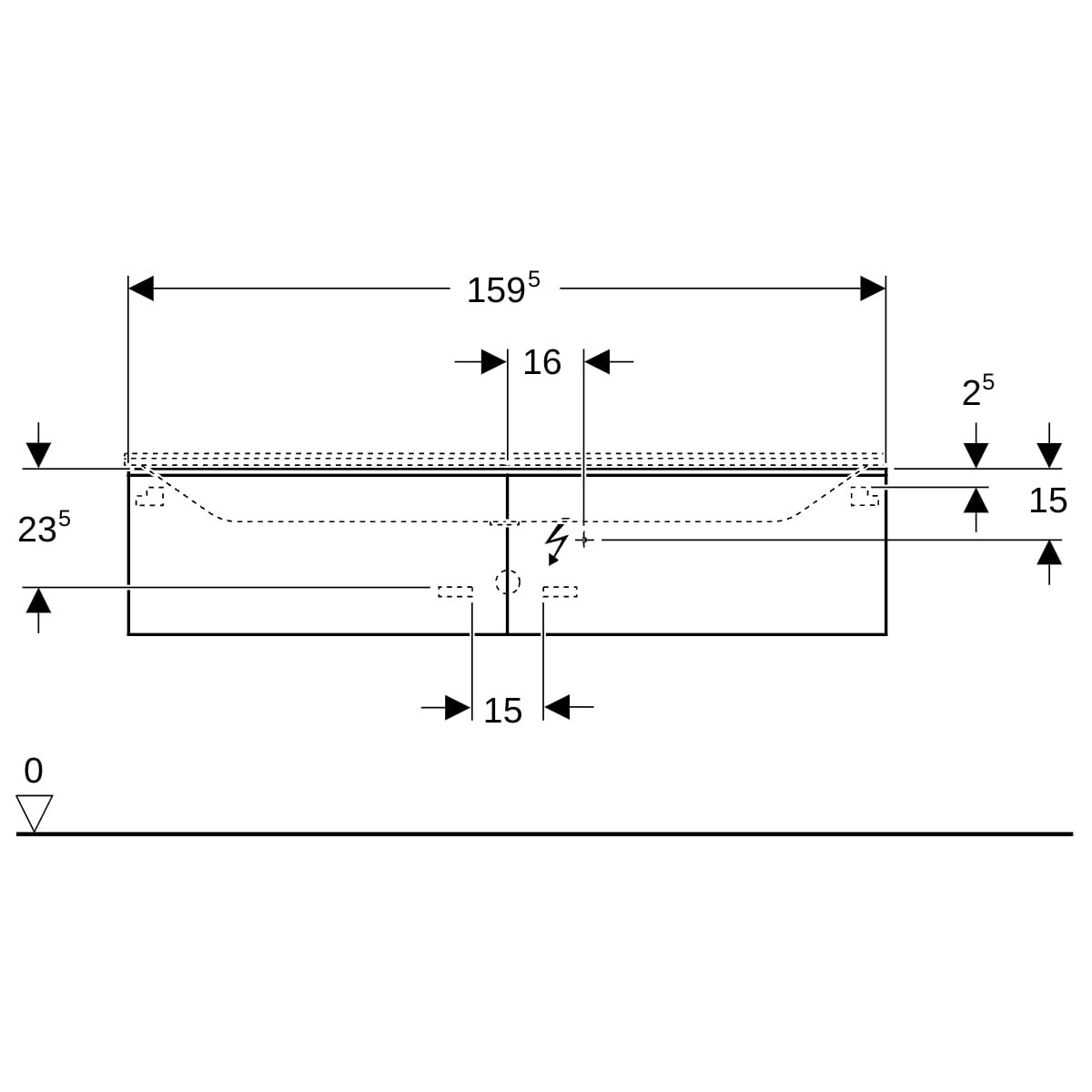 Meub. bas Geberit Xeno² pour lav minéral 2 tiroirs 159.5x35x47.3 Varicor blc - GEBERIT 500.346.01.1 