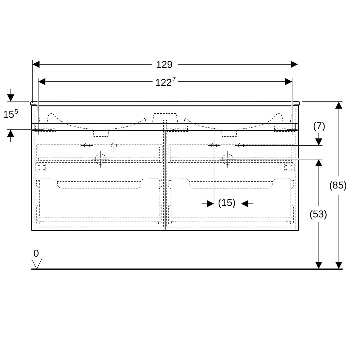 Pack lavabo slim 130 cm + mbl Geberit Renova Plan 1T 1T à l'angl. Noyer carya - GEBERIT 501.918.JR.1 
