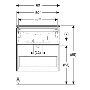Pack lavabo slim 60 cm avec meuble Geberit iCon 2 tiroirs et siphon Noyer Carya - GEBERIT 502.335.JR.1 