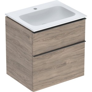 Pack lavabo slim 60 cm avec meuble Geberit iCon 2 tiroirs et siphon Noyer Carya - GEBERIT 502.335.JR.1 