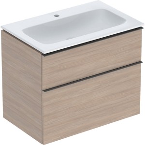 Pack lavabo slim 75 cm avec meuble Geberit iCon 2 tiroirs et siphon Chêne - GEBERIT 502.336.JH.1 