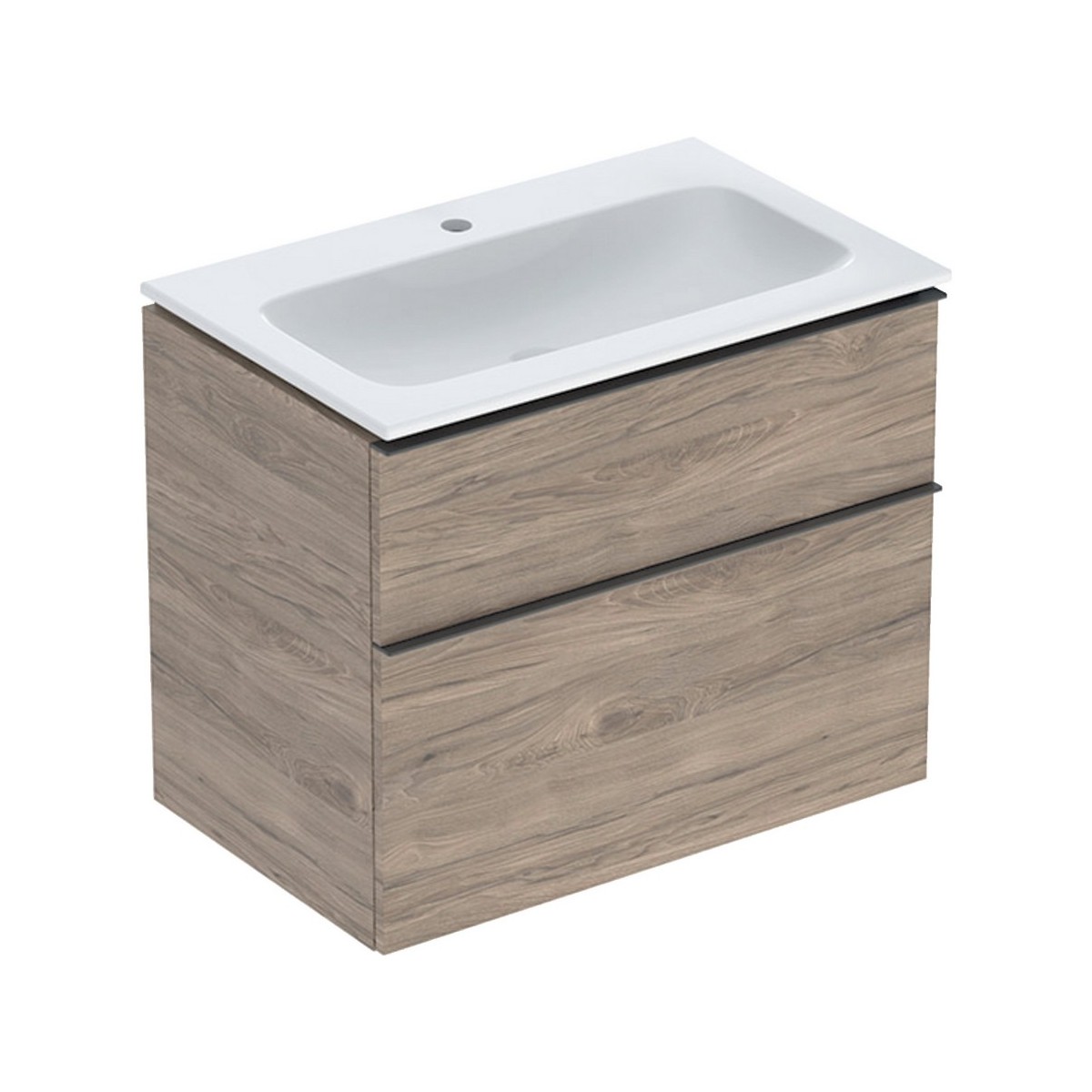 Pack lavabo slim 75 cm avec meuble Geberit iCon 2 tiroirs et siphon Noyer Carya - GEBERIT 502.336.JR.1 