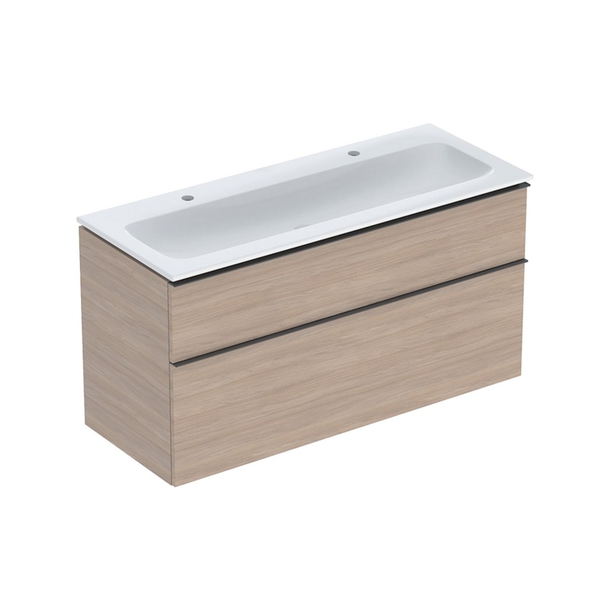 Pack lavabo slim 120 cm avec meuble Geberit iCon 2 tiroirs et siphon Chêne - GEBERIT 502.338.JH.1 