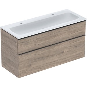 Pack lavabo slim 120 cm avec meuble Geberit iCon 2 tiroirs et siphon Noyer Carya - GEBERIT 502.338.JR.1 
