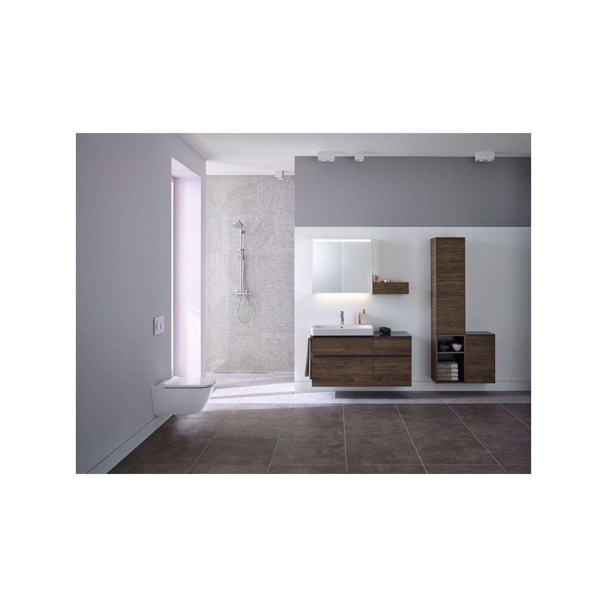 Meub. bas Geberit Smyle Square pour lav 2 tiroirs 88.4x61.7x47 Noyer - GEBERIT 500.354.JR.1 