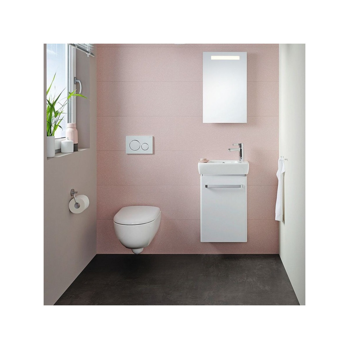 Meuble sous lave-mains 45 cm Geberit Renova Compact 1 porte Blanc brillant - GEBERIT 501.924.01.1 