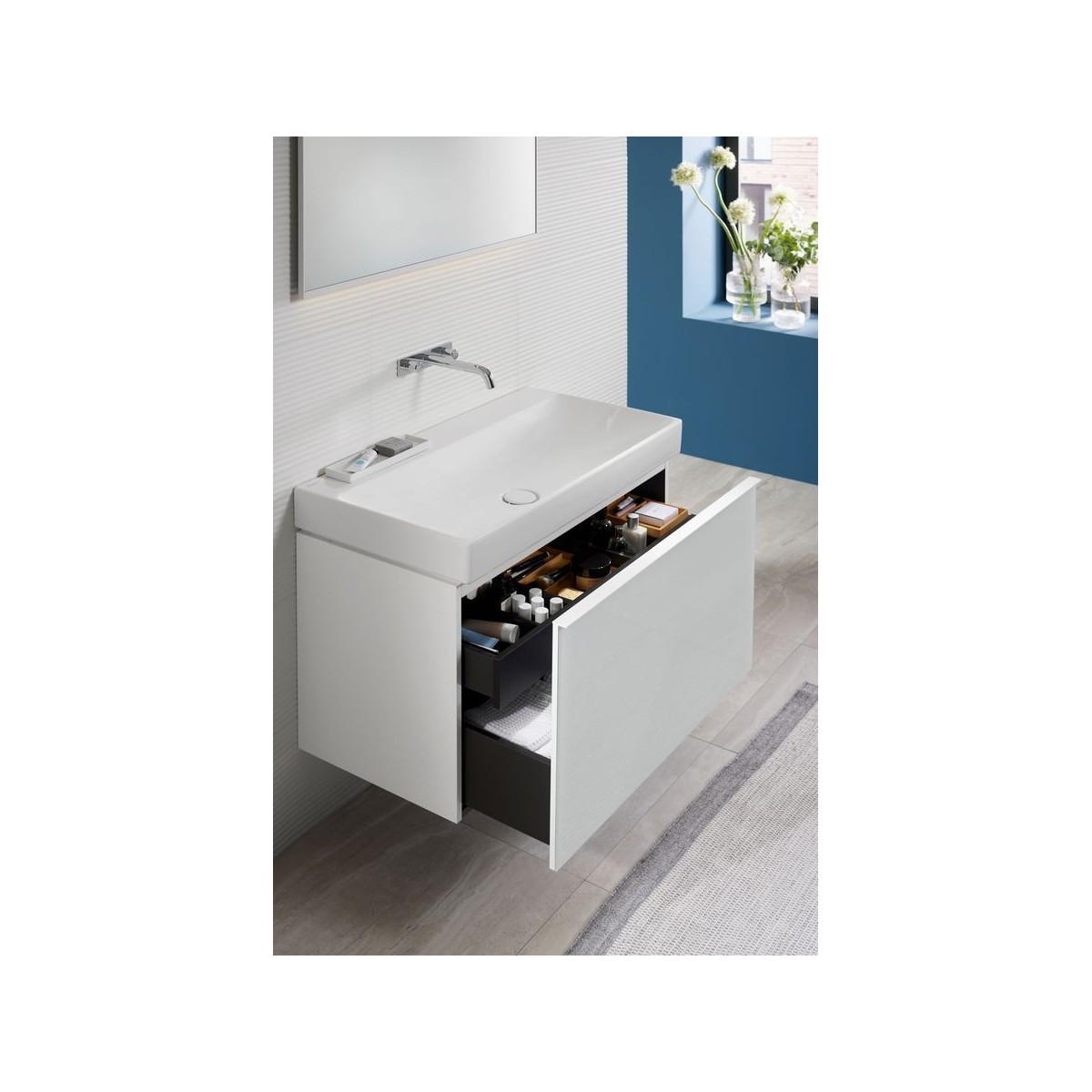 Meuble bas Geberit Acanto 1 tiroir 1 tir anglaise lavabo 90cm verre blanc - GEBERIT 503.005.01.2 