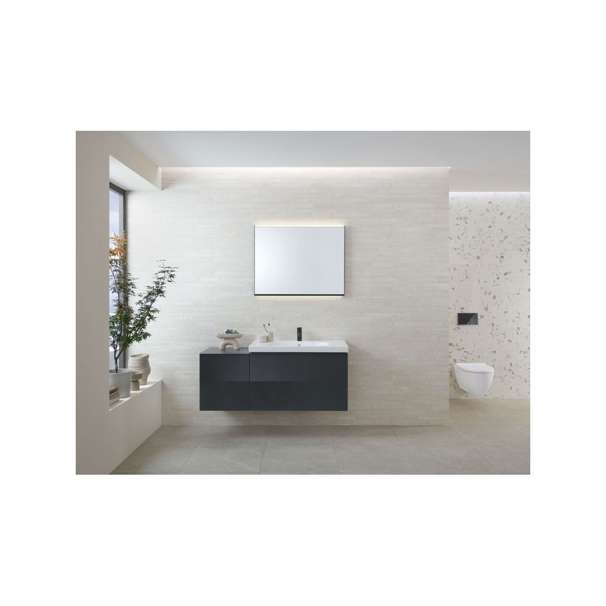 Meuble bas Geberit Acanto 1 tiroir 1 tir anglaise lavabo 90cm verre gris - GEBERIT 503.005.JK.2 