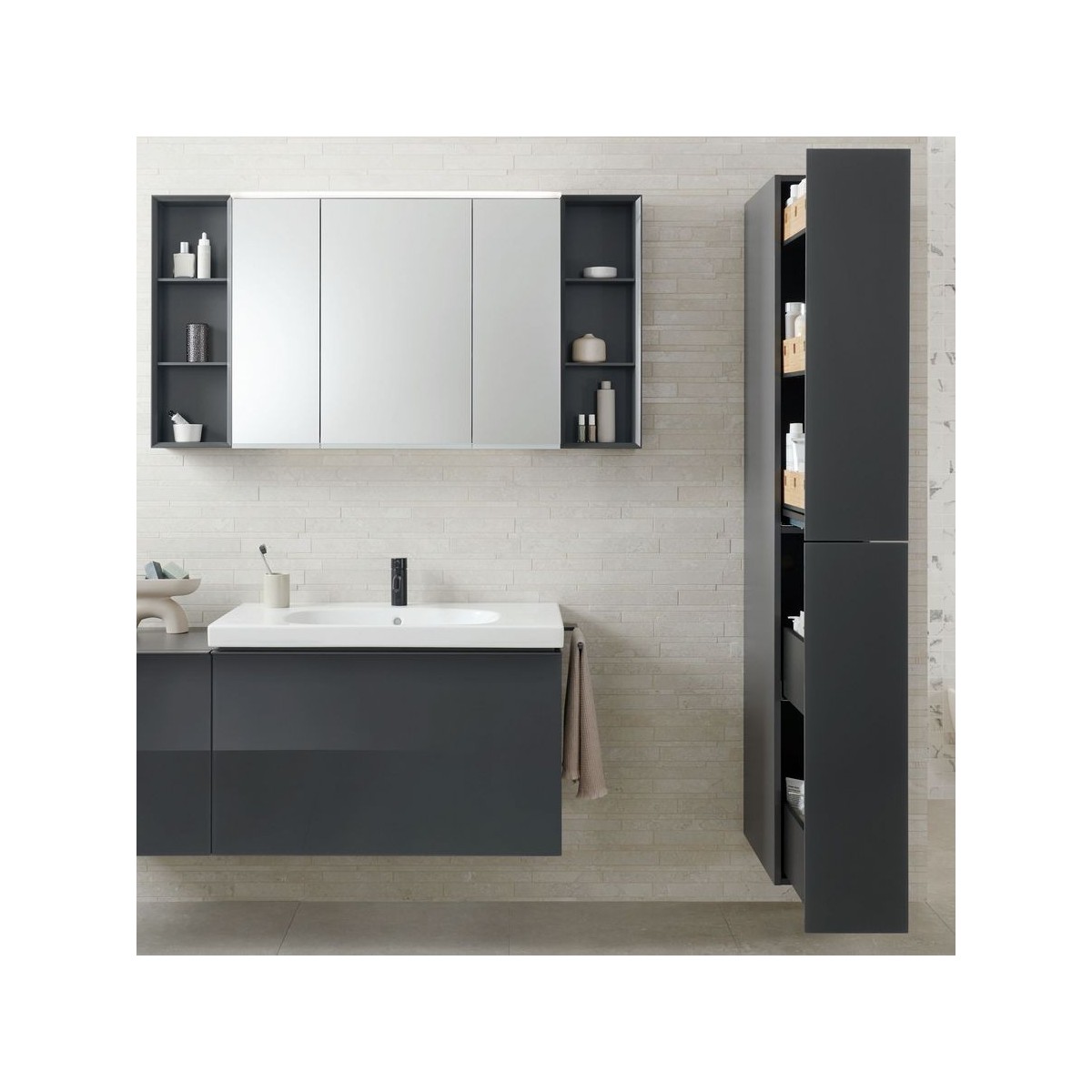 Meuble bas Geberit Acanto 1 tiroir 1 tir anglaise lavabo 90cm verre gris - GEBERIT 503.005.JK.2 
