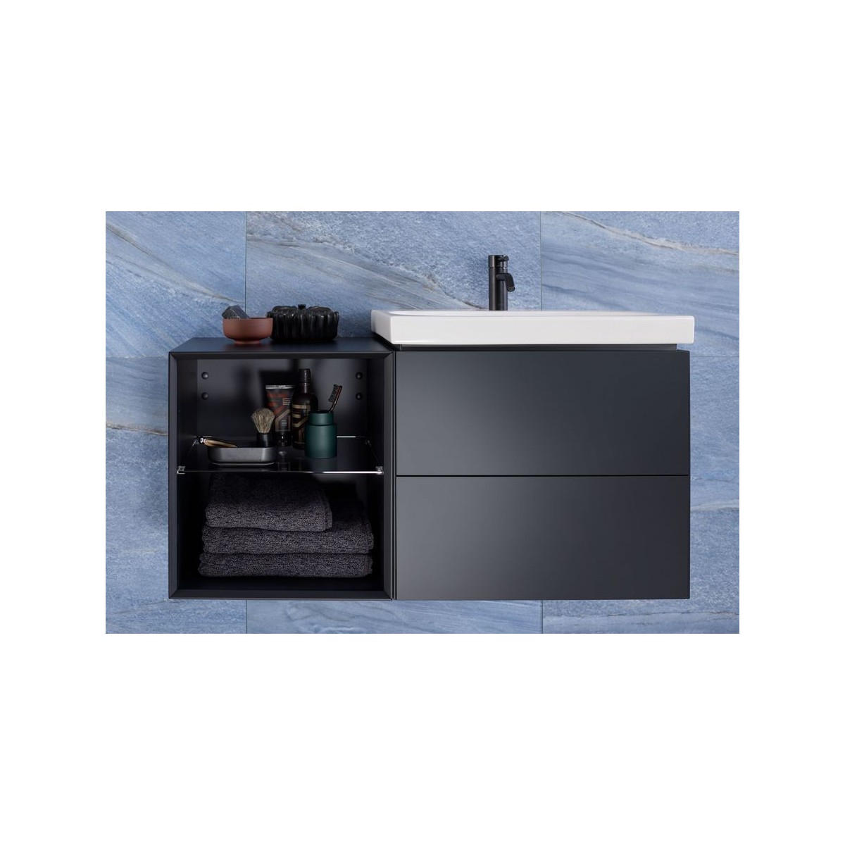 Meuble bas pour lavabo Geberit ONE 2 tiroirs L60cm P47cm Noir mat - GEBERIT 505.261.00.8 