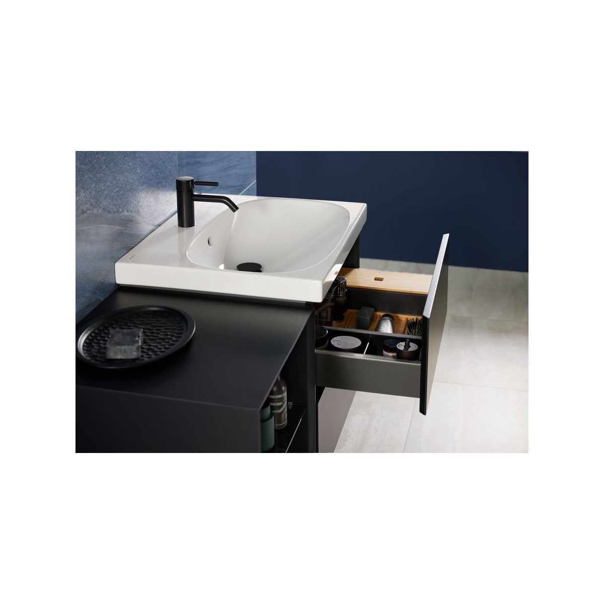 Meuble bas pour lavabo Geberit ONE 2 tiroirs L60cm P47cm Noir mat - GEBERIT 505.261.00.8 