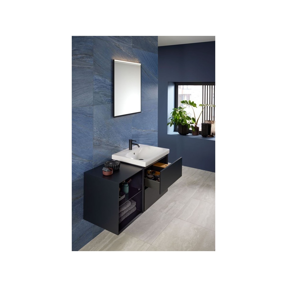 Meuble bas pour lavabo Geberit ONE 2 tiroirs L60cm P47cm Noir mat - GEBERIT 505.261.00.8 