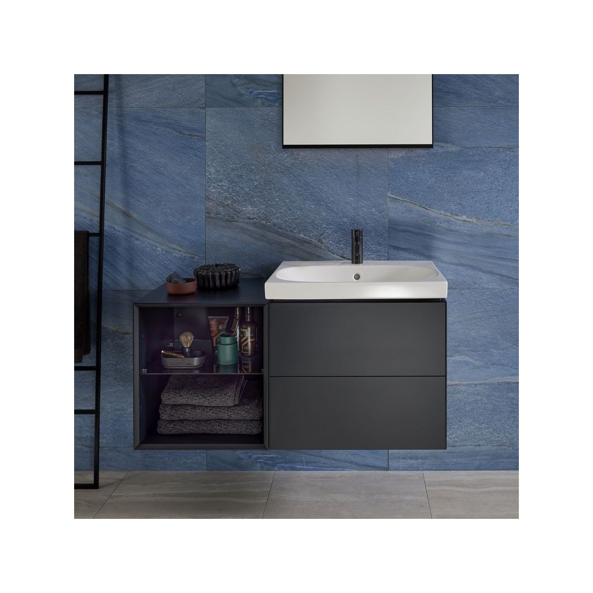 Meuble bas pour lavabo Geberit ONE 2 tiroirs L60cm P47cm Noir mat - GEBERIT 505.261.00.8 