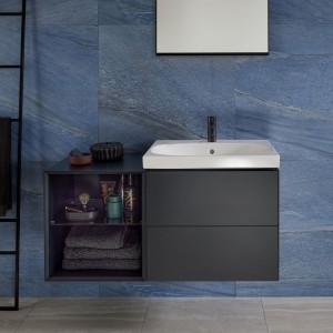 Meuble bas pour lavabo Geberit ONE 2 tiroirs L60cm P47cm Noir mat - GEBERIT 505.261.00.8 