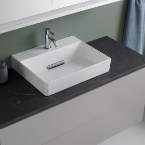 Vasque poser Geberit ONE rect sortie horiz 50cm 1TR STP KeraTect Blc brill - GEBERIT 505.024.00.1 