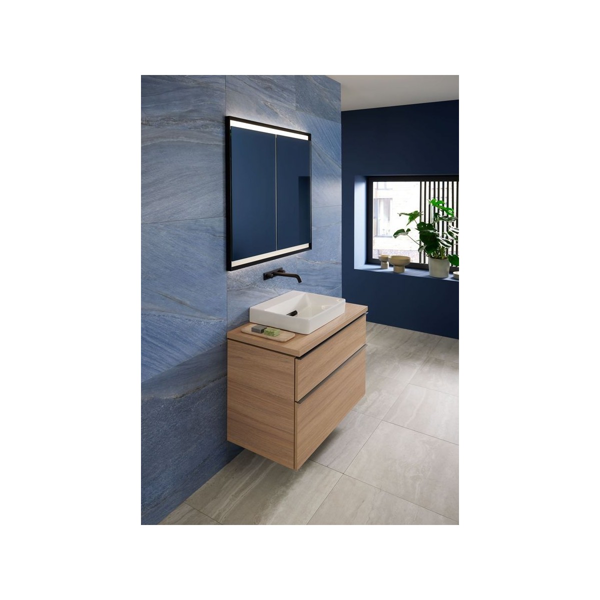 Armoire toilette Geberit ONE 2 portes montage encastré 90x90cm Noir mat - GEBERIT 505.803.00.7 