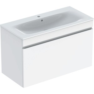 Pack lavabo slim 100 cm + meuble Geberit Renova Plan 1T 1T à l'angl. Blanc br. - GEBERIT 501.917.01.1 