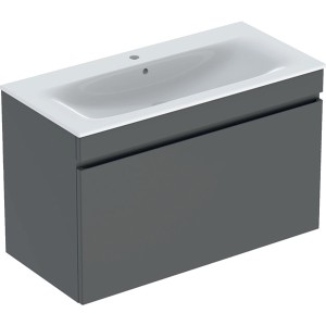 Pack lavabo slim 100 cm + meuble Geberit Renova Plan 1T 1T à l'angl. Gris vel. - GEBERIT 501.917.JK.1 