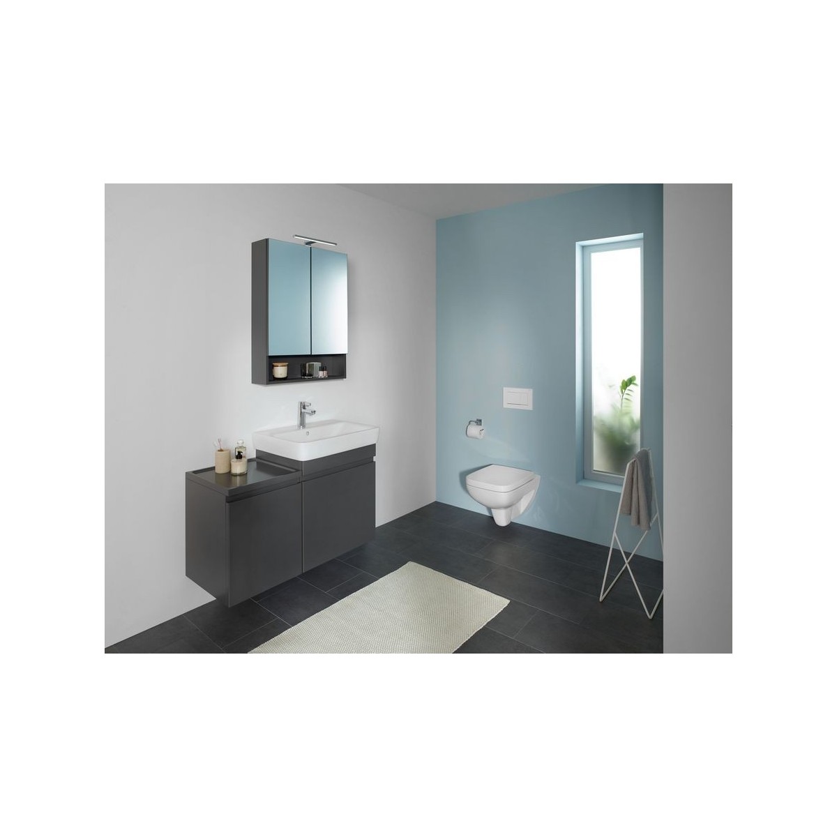 Meuble sous lavabo 60 cm Geberit Renova Plan 1 tiroir 1 tiroir à l'angl Gris vel - GEBERIT 501.905.JK.1 