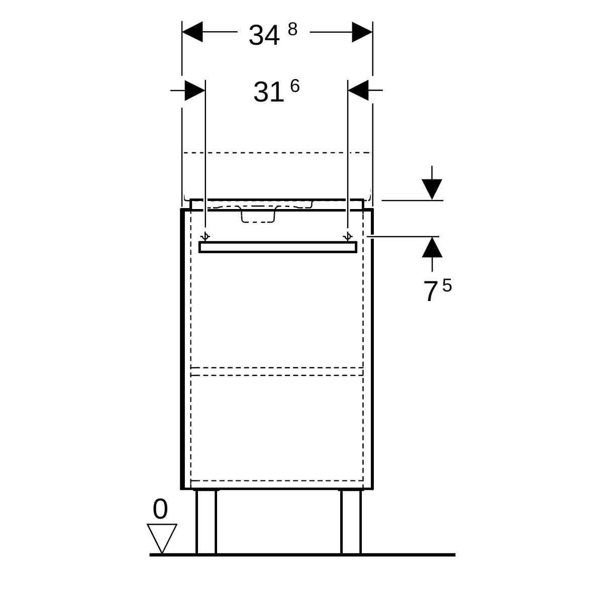 Meuble l.-mains Geberit Renova Compact porte+pieds 34.8x75.4-76.9x25.2cm blc - GEBERIT 009926CBLBB 