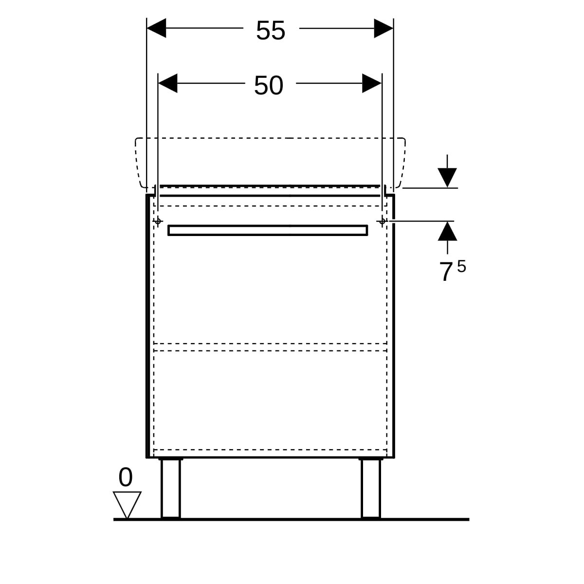 Meuble lavabo Geberit Renova Compact porte+pieds 55x75.4-76.9x25.2cm blc - GEBERIT 009931CBLBB 