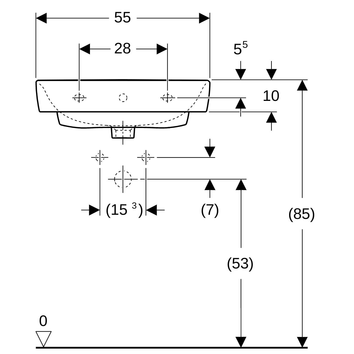 Lavabo Geberit Renova Plan 55 cm avec trop plein et trou de robinetterie - GEBERIT 501.632.00.1 