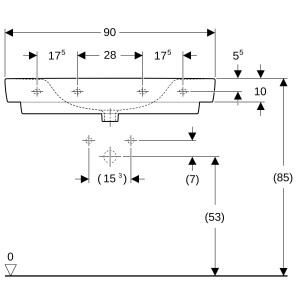 Lavabo Geberit Renova Plan 90 cm ss trop plein avc trou de robi avc plage de dép - GEBERIT 501.703.00.1 