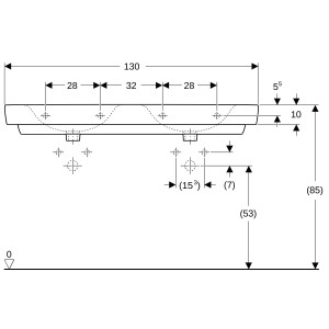 Lavabo double Geberit Renova Plan 130 cm 2 cuves ss trop plein avc trou de robi - GEBERIT 501.711.00.1 