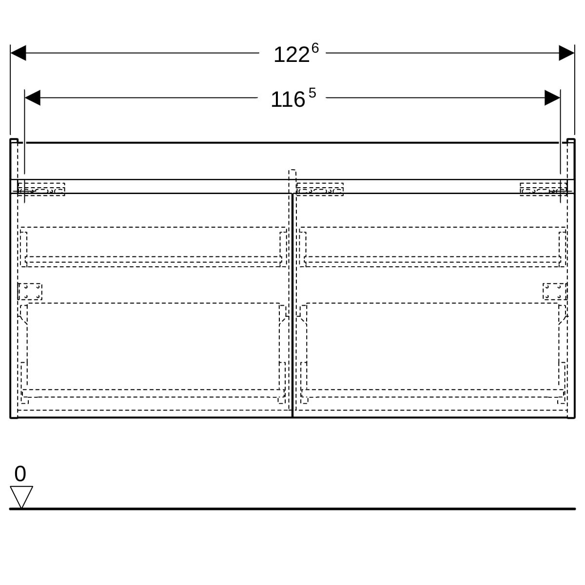 Meuble sous lavabo 2 cuves 130 cm Geberit Renova Plan 1T 1T à l'angl Blanc br - GEBERIT 501.912.01.1 