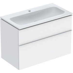 Pack lavabo slim 90 cm avec meuble Geberit iCon 2 tiroirs et siphon Blanc mat - GEBERIT 502.337.01.3 