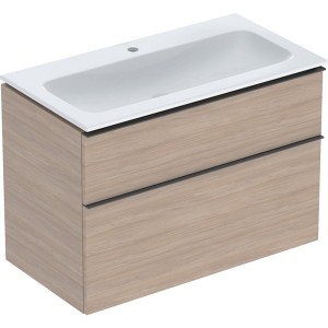 Pack lavabo slim 90 cm avec meuble Geberit iCon 2 tiroirs et siphon Chêne - GEBERIT 502.337.JH.1 