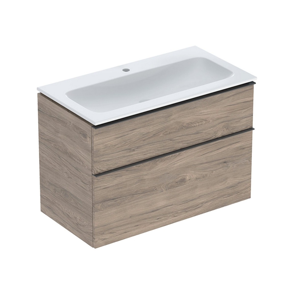 Pack lavabo slim 90 cm avec meuble Geberit iCon 2 tiroirs et siphon Noyer Carya - GEBERIT 502.337.JR.1 