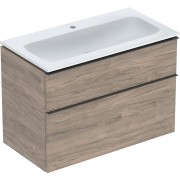 Pack lavabo slim 90 cm avec meuble Geberit iCon 2 tiroirs et siphon Noyer Carya - GEBERIT 502.337.JR.1 
