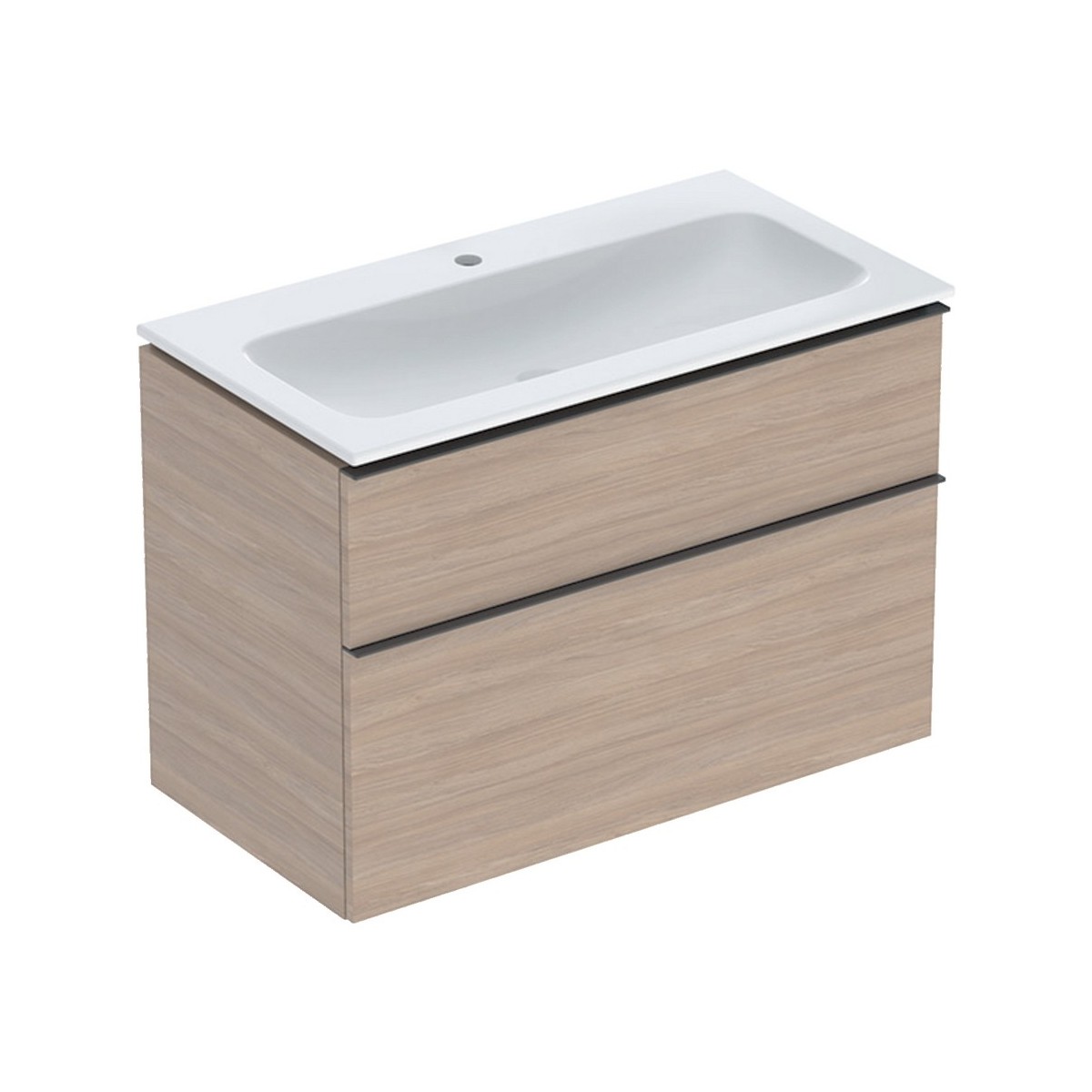Pack lavabo slim 90 cm avec meuble Geberit iCon 2 tiroirs et siphon Chêne - GEBERIT 502.337.JH.1 